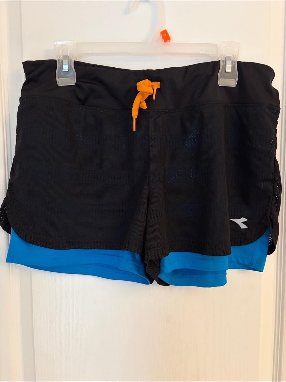 Diadora Black Shorts with Blue Liner and Orange Drawstring